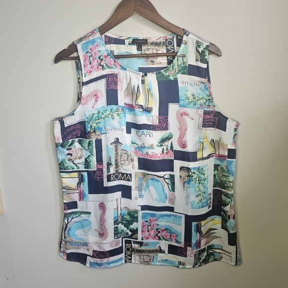 Talbots Tops - Talbots Sleeveless Vacation Blouse Ocean Europe Cruise Resort Coastal Grandma